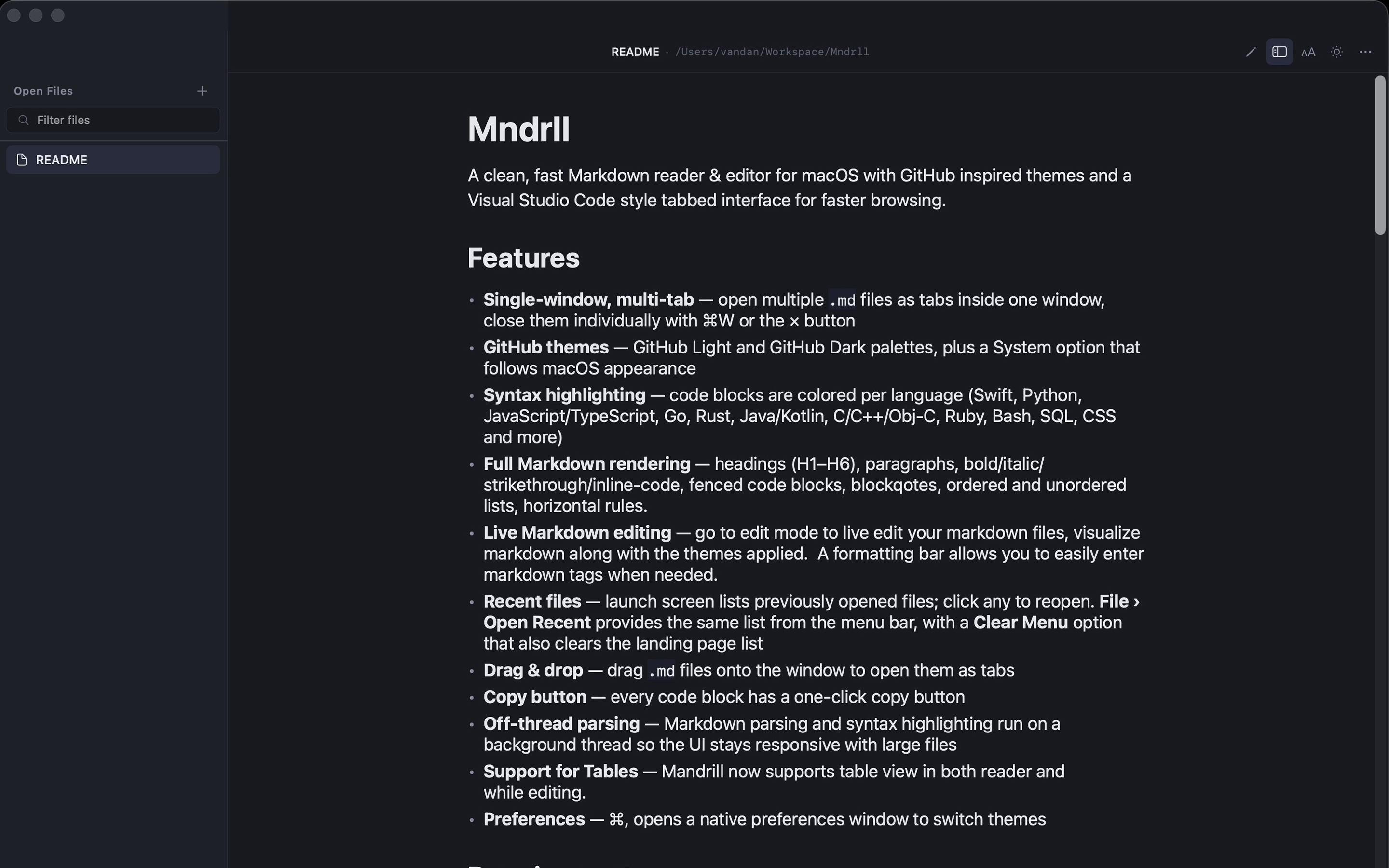 Mandrill in GitHub Dark theme